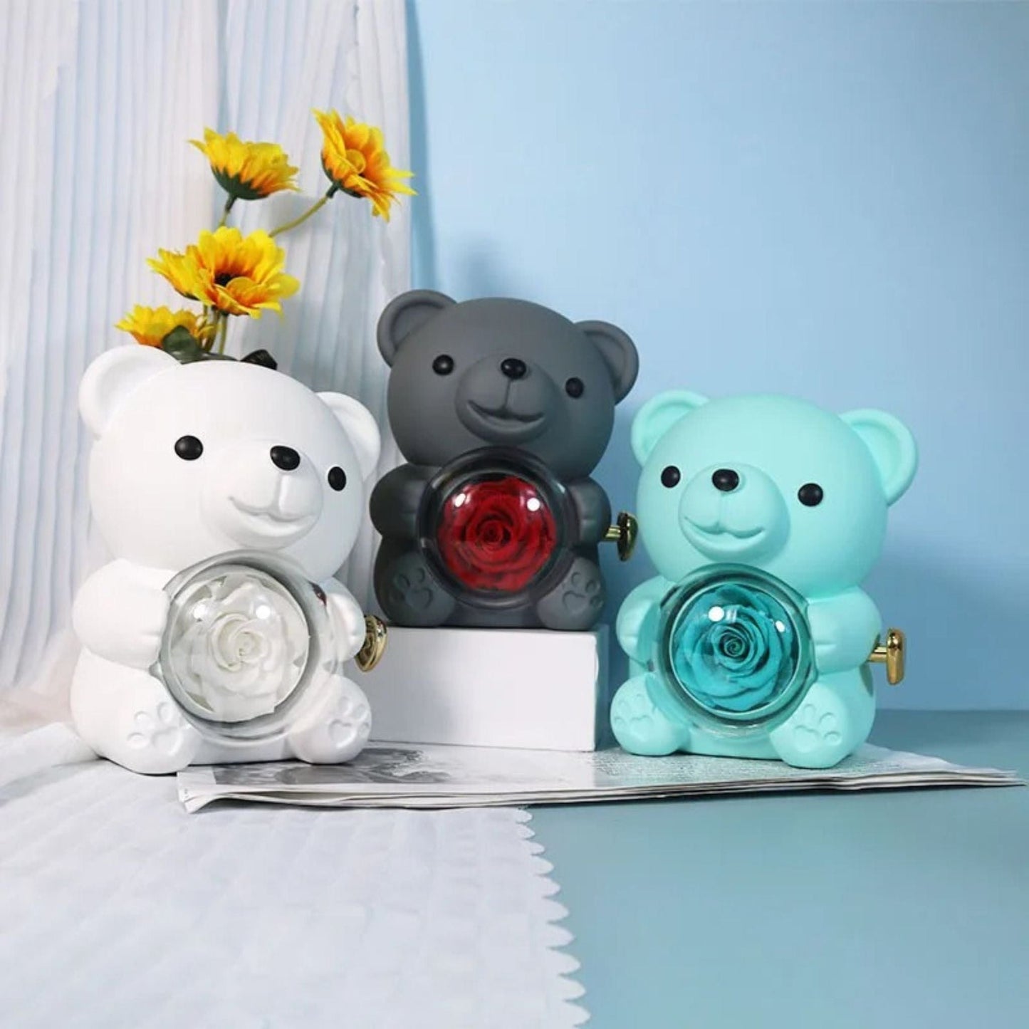 Boîte Ours avec Rose Artificielle