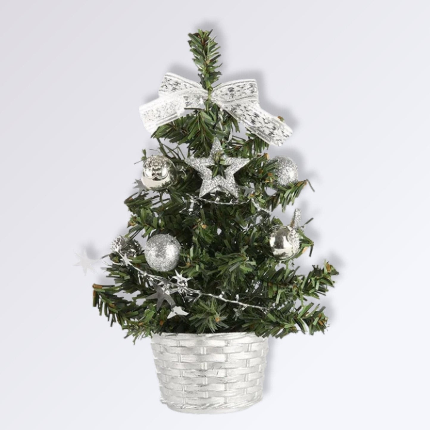Petit Sapin de Noël Artificiel Décoré Couleur Argent