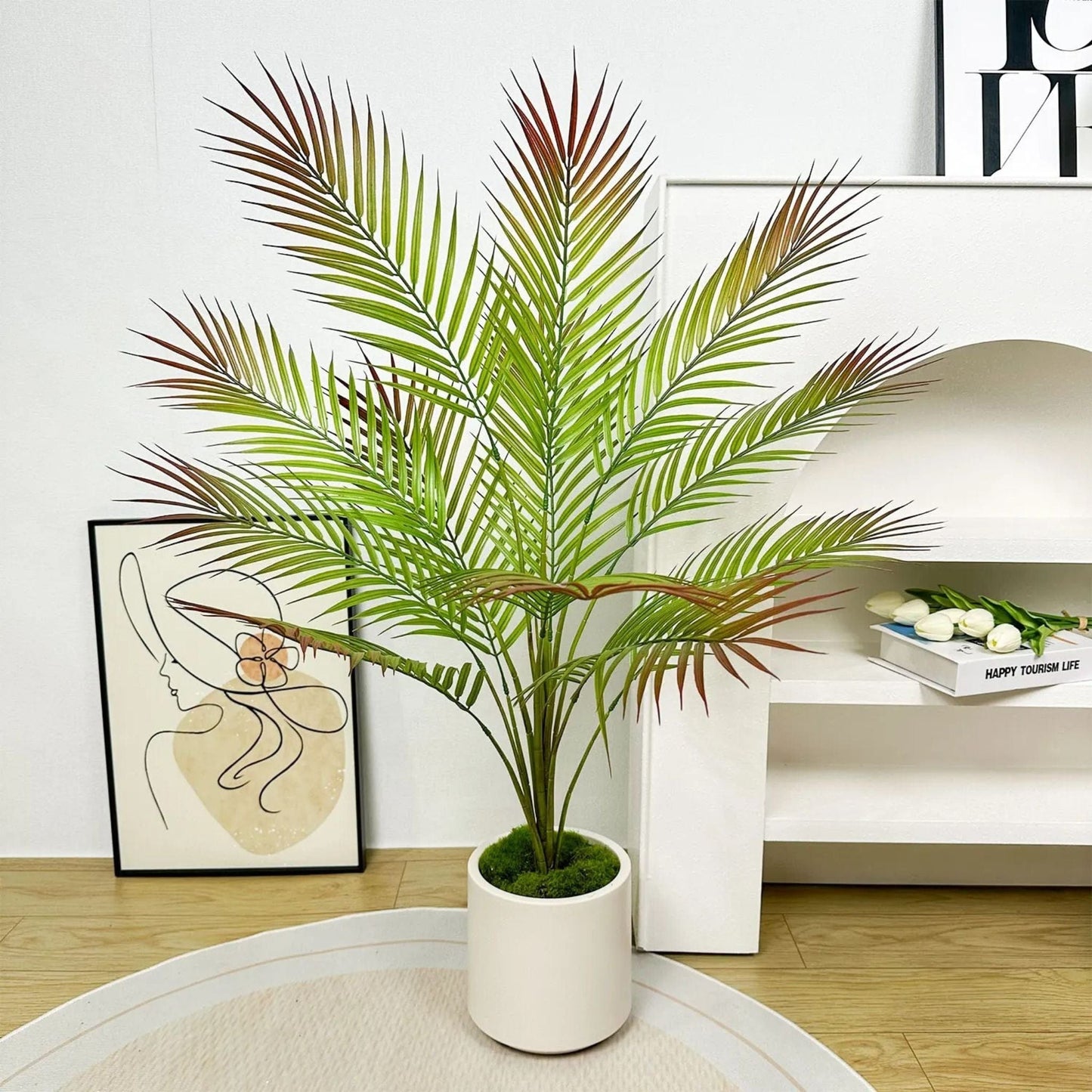 Palmier Haut de Gamme | Perles Vertes 15 feuilles 90cm