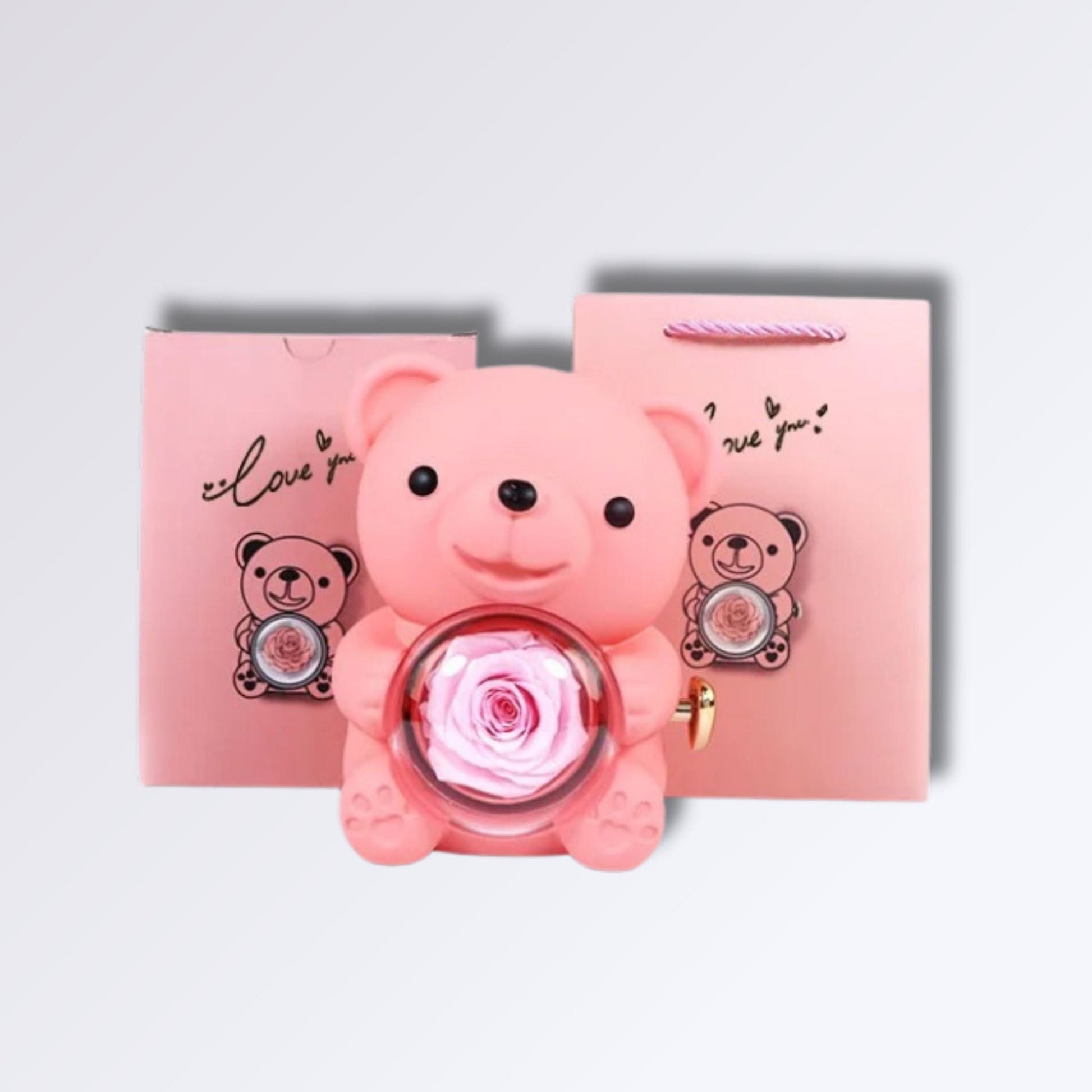 Boîte Ours avec Rose Artificielle Couleur Rose