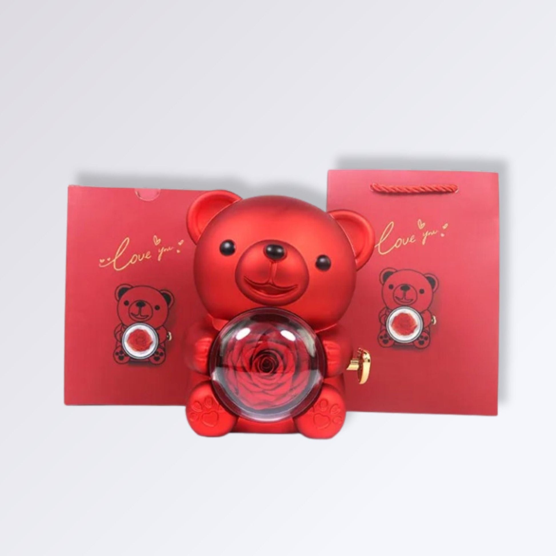 Boîte Ours avec Rose Artificielle Couleur Rouge