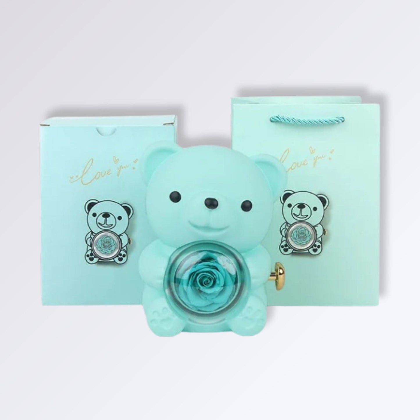 Boîte Ours avec Rose Artificielle Couleur Bleu