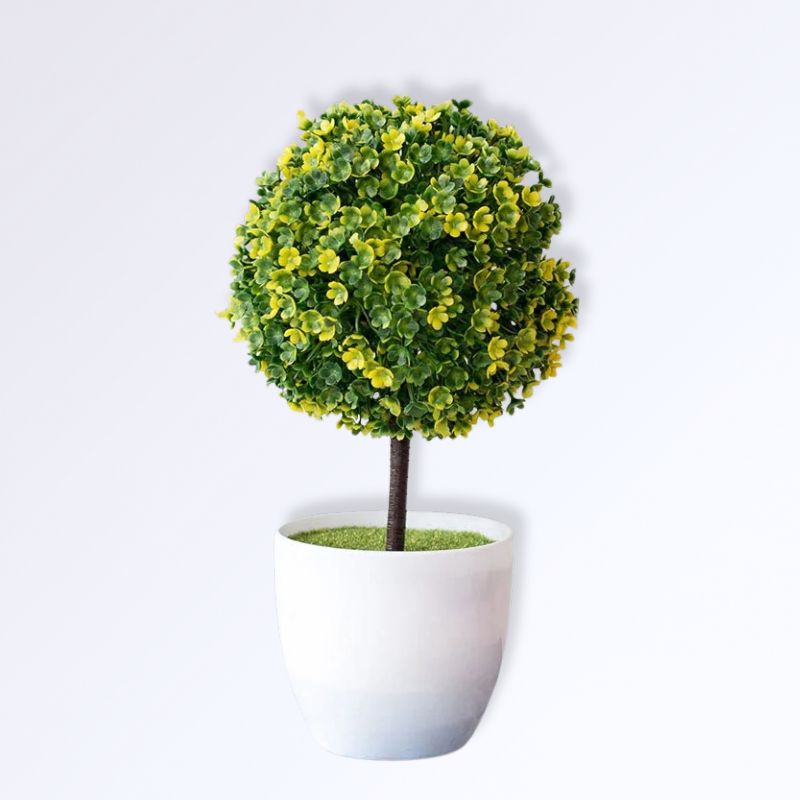 Boule de Buis sur Tige Artificielle avec Pot Couleur Jaune