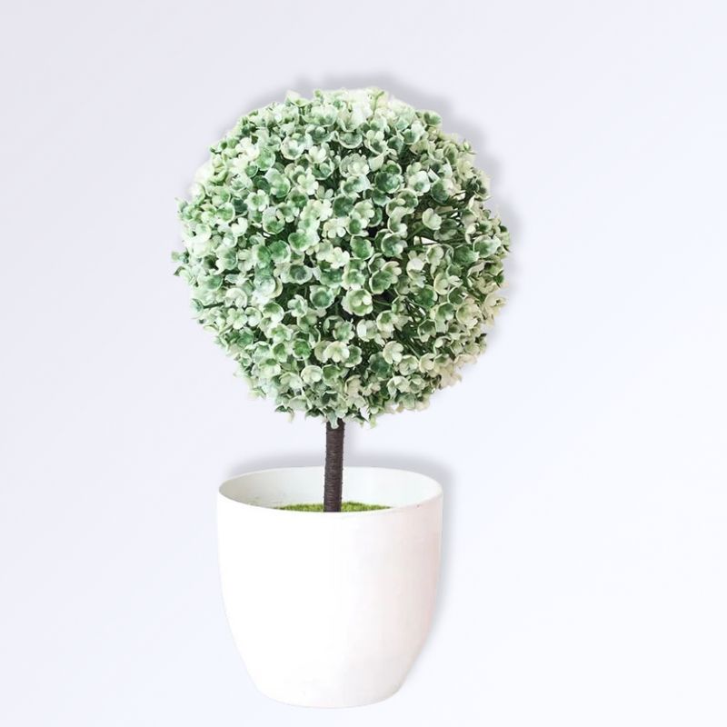 Boule de Buis sur Tige Artificielle avec Pot Couleur Blanc