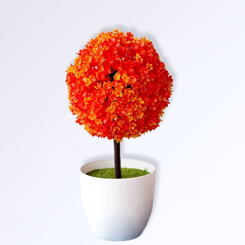 Boule de Buis sur Tige Artificielle avec Pot Couleur Orange