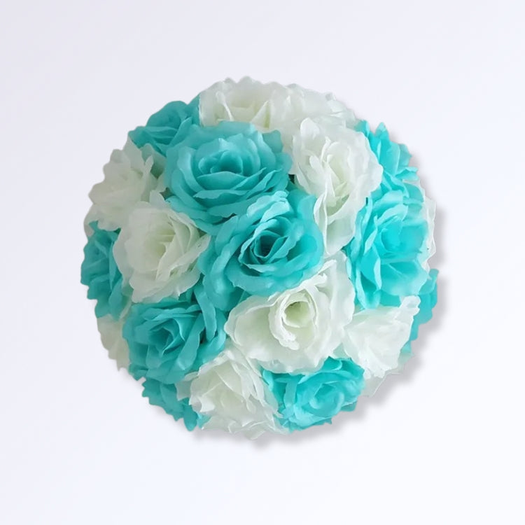 Boule de Roses Artificielles 30cm Turquoise - blanc crème