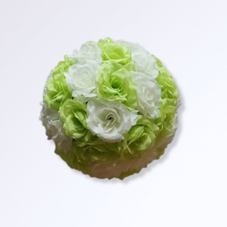Boule de Roses Artificielles 30cm Vert anis - blanc crème