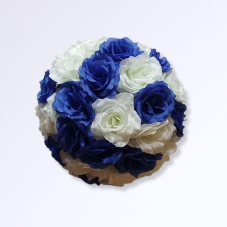 Boule de Roses Artificielles 30cm Bleu roi - blanc crème