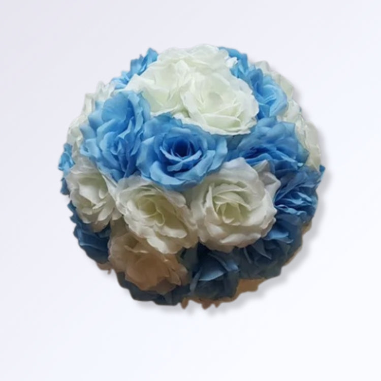 Boule de Roses Artificielles 30cm Bleu clair - blanc crème