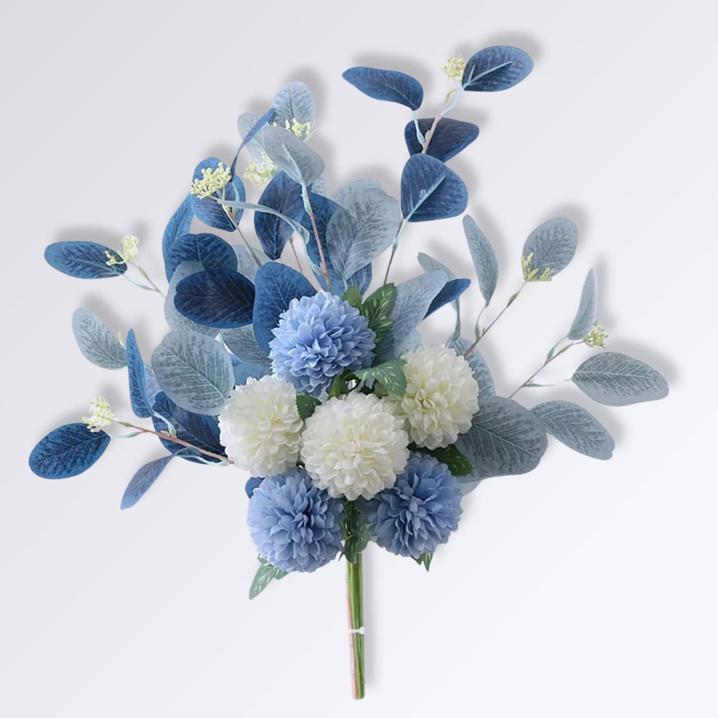 Bouquet Artificiel d’Hortensias et Feuilles d’Eucalyptus Bleu-blanc
