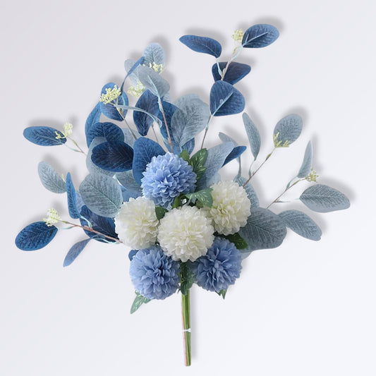 Bouquet Artificiel d’Hortensias et Feuilles d’Eucalyptus Bleu-blanc