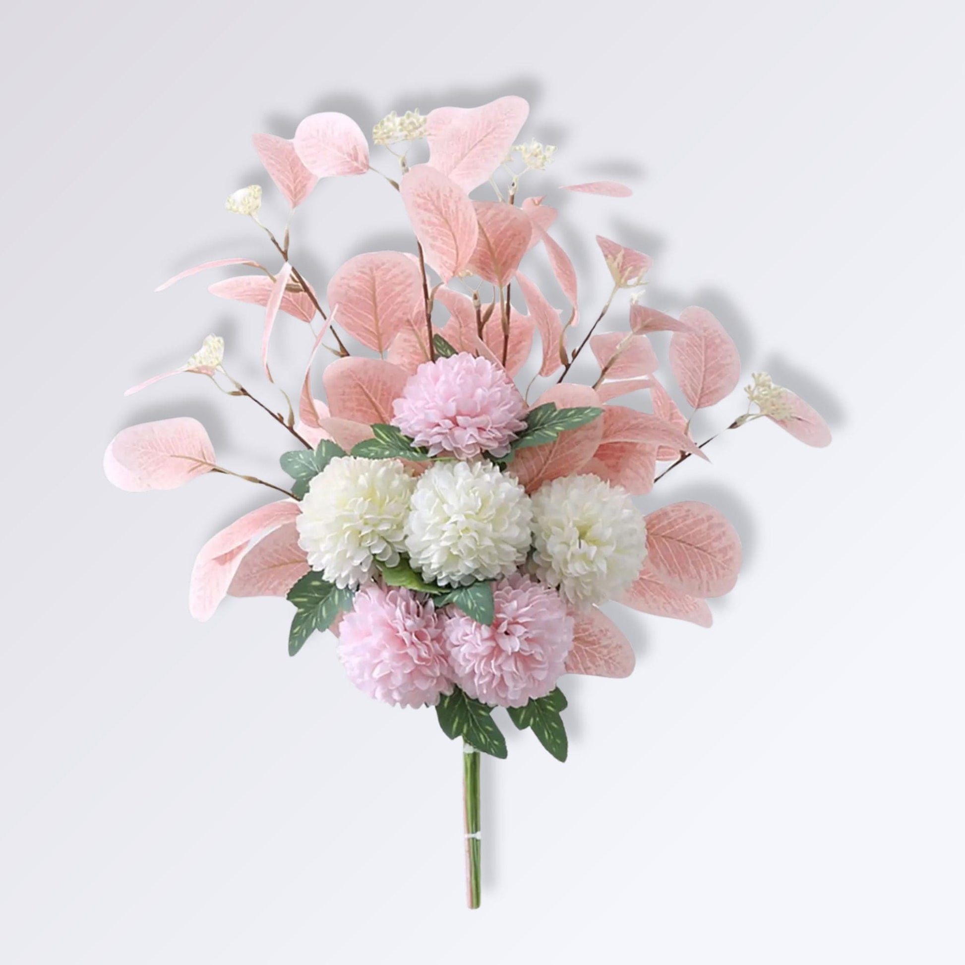 Bouquet Artificiel d’Hortensias et Feuilles d’Eucalyptus Rose-blanc