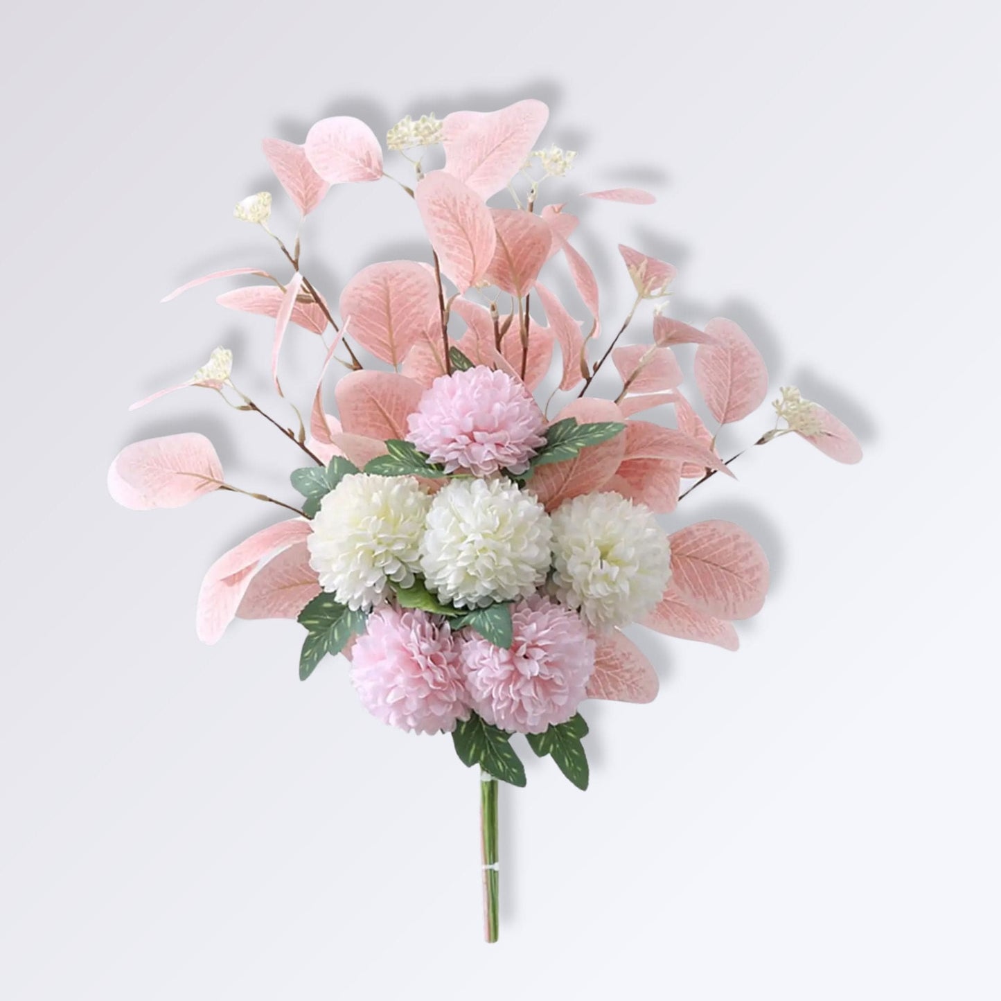 Bouquet Artificiel d’Hortensias et Feuilles d’Eucalyptus Rose-blanc