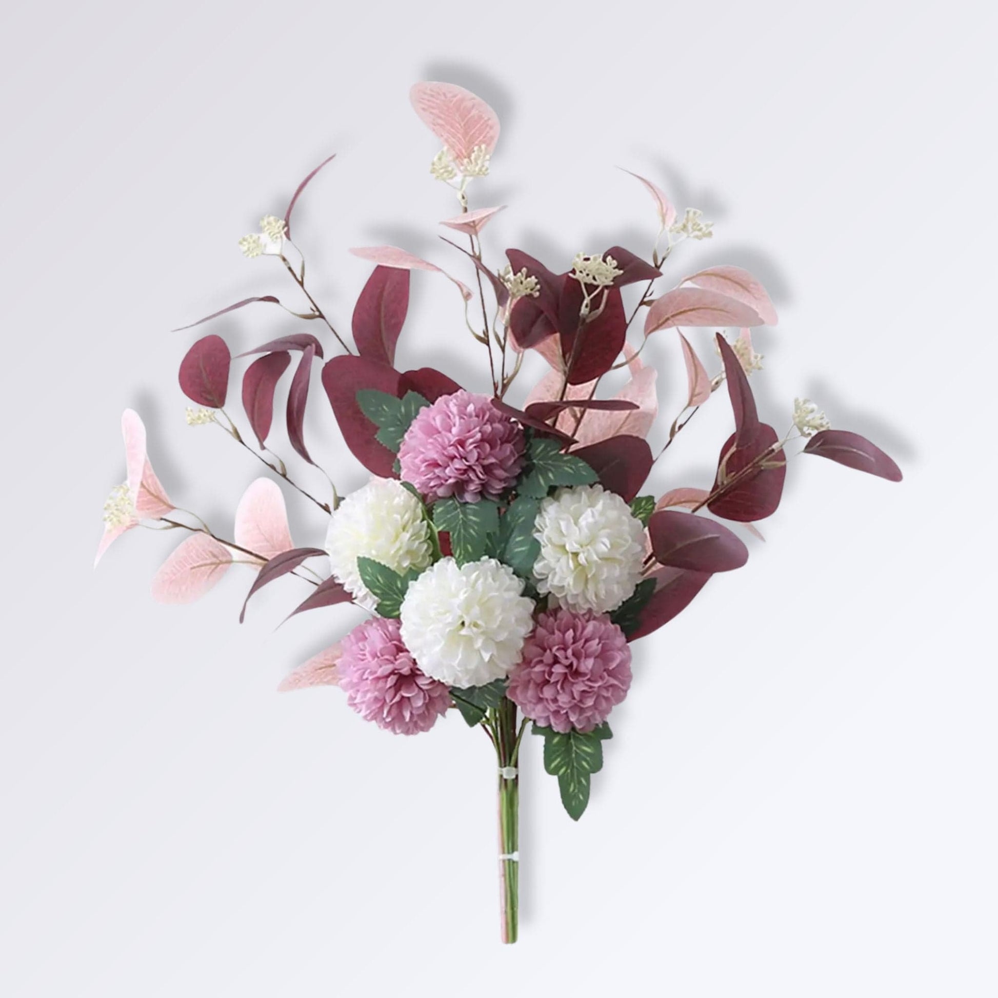 Bouquet Artificiel d’Hortensias et Feuilles d’Eucalyptus Bordeaux