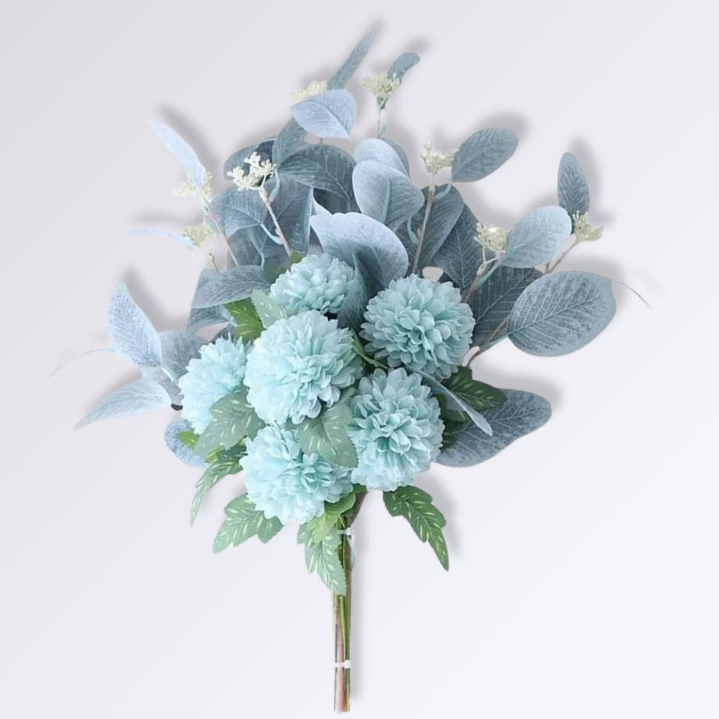 Bouquet Artificiel d’Hortensias et Feuilles d’Eucalyptus Bleu turquoise