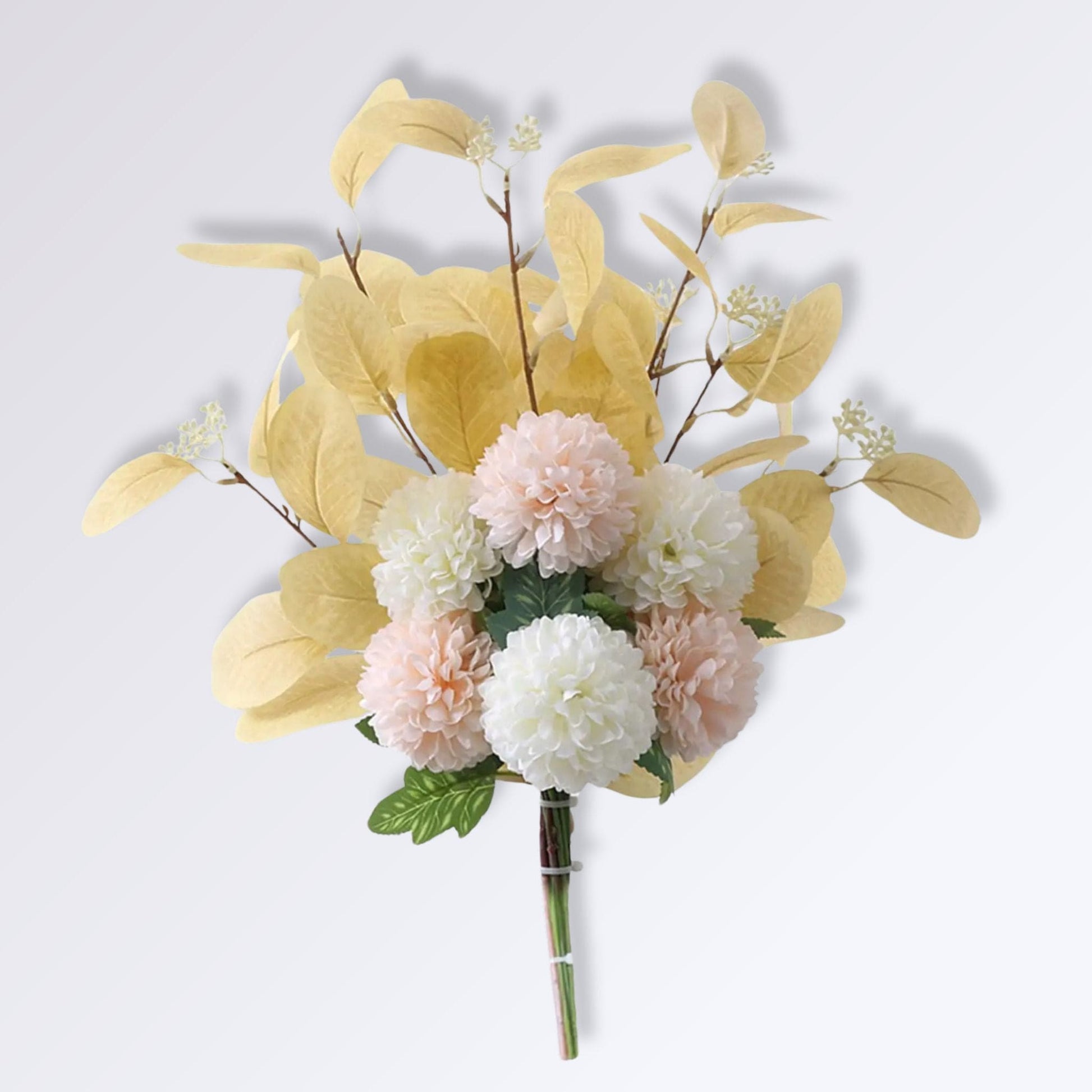 Bouquet Artificiel d’Hortensias et Feuilles d’Eucalyptus Jaune-blanc