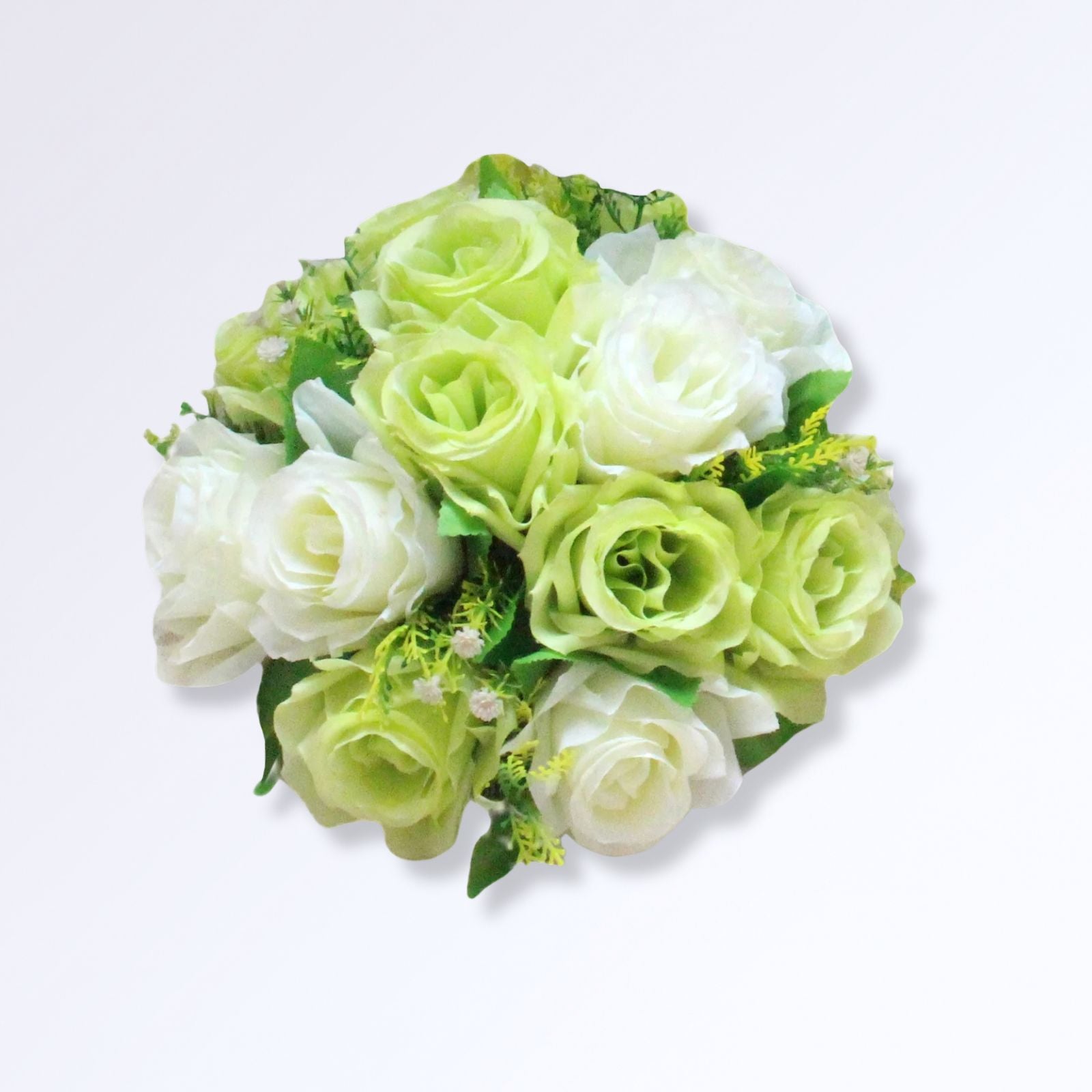 Bouquet Boule de Rose Artificielle 25cm Vert - blanc