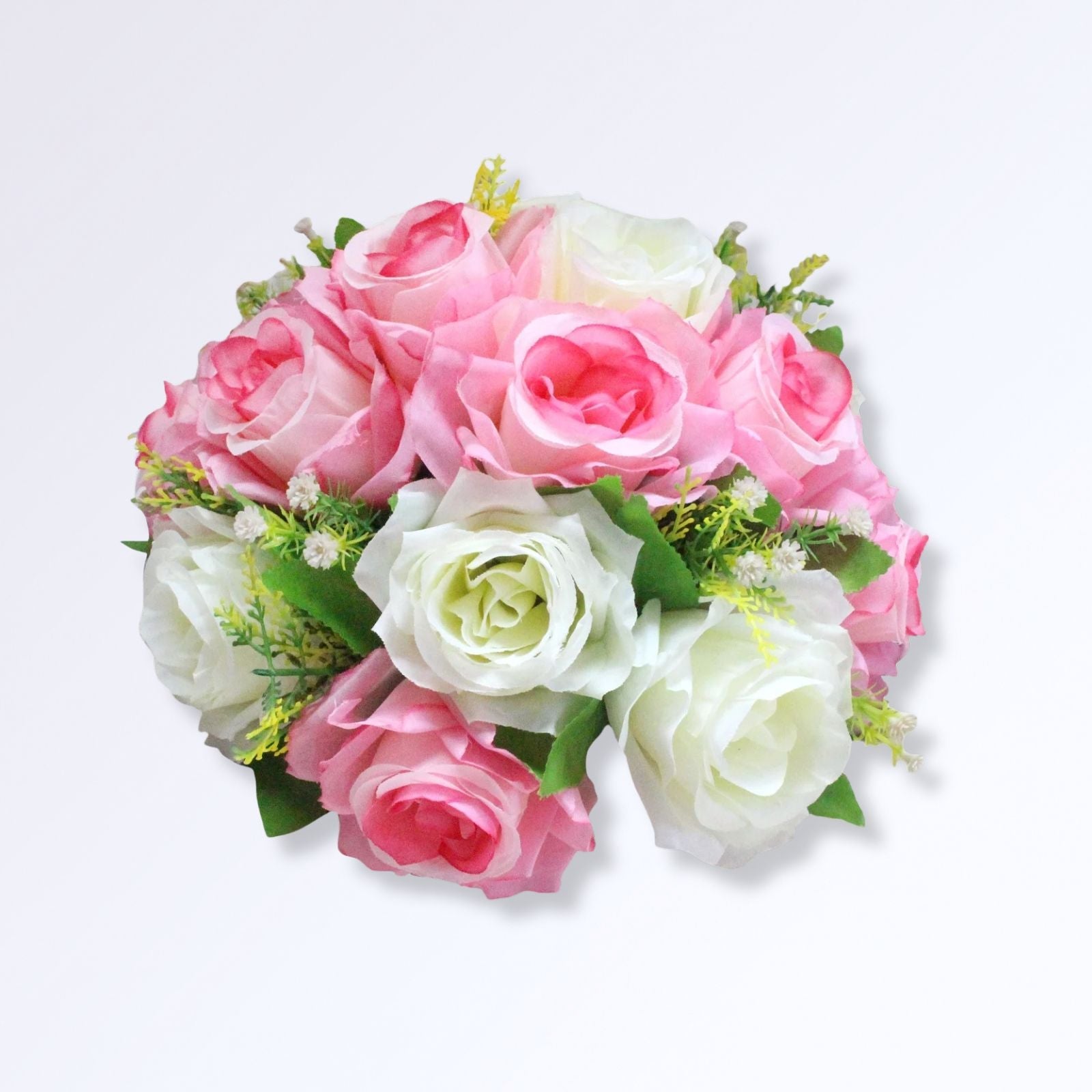 Bouquet Boule de Rose Artificielle 25cm Rose - blanc
