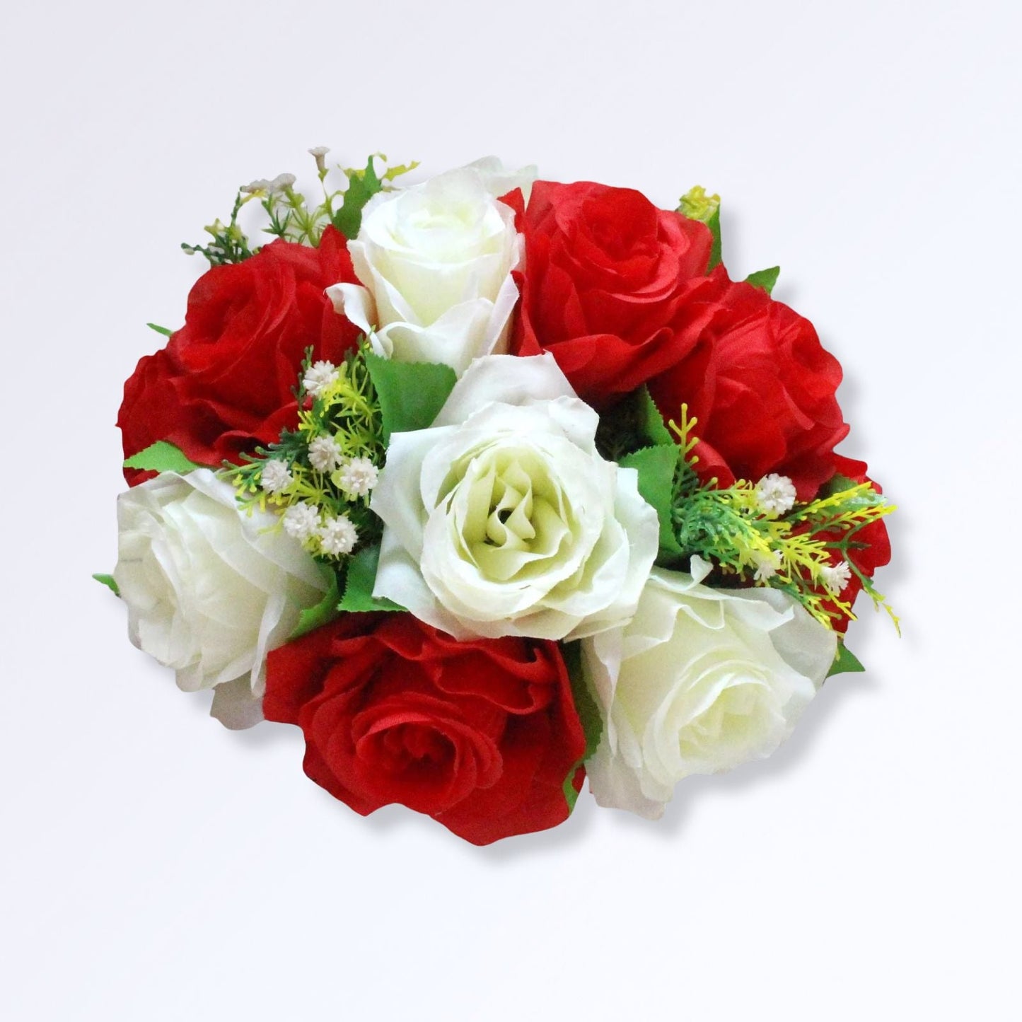 Bouquet Boule de Rose Artificielle 25cm Rouge - blanc