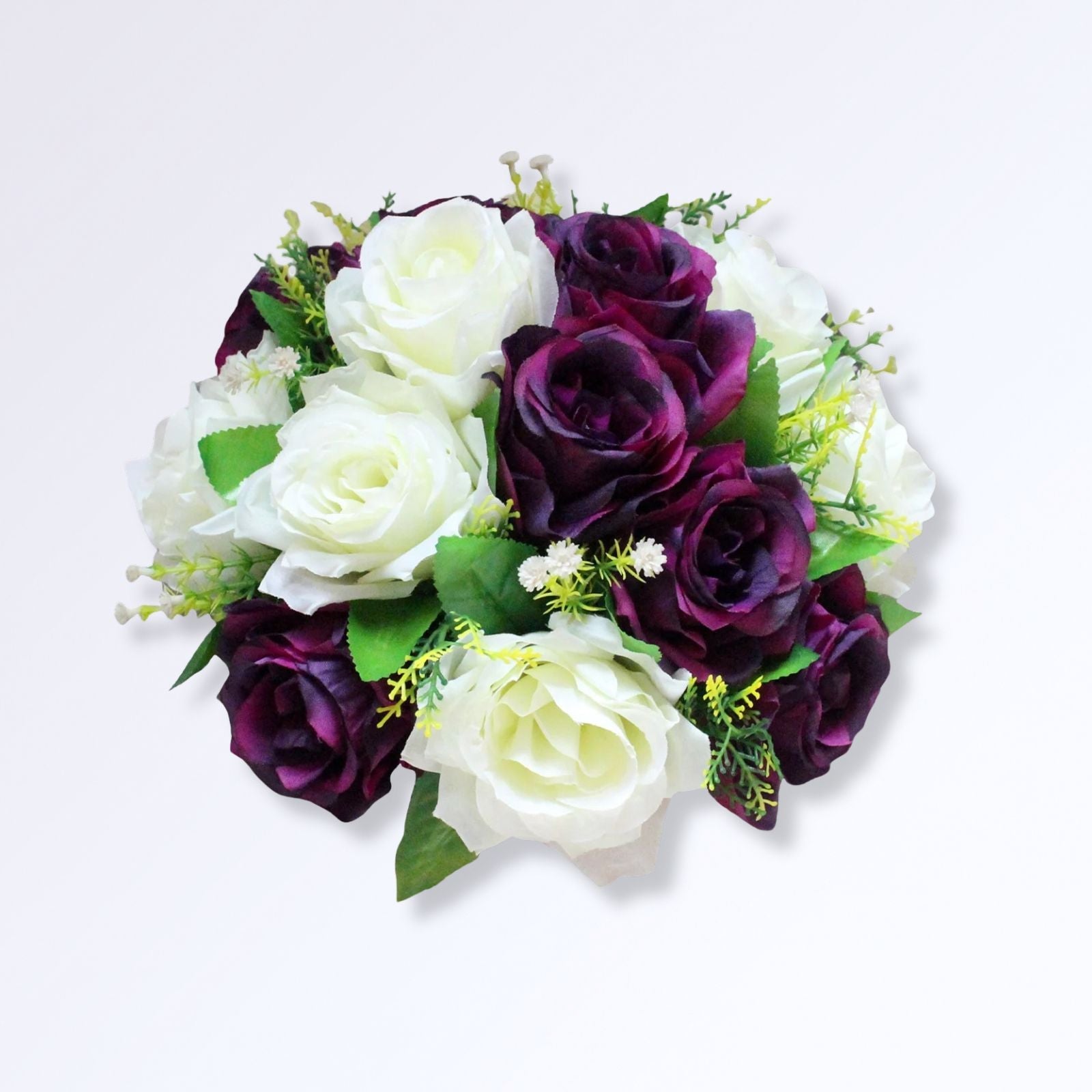 Bouquet Boule de Rose Artificielle 25cm Violet- blanc
