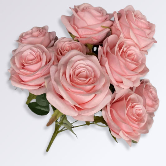 Bouquet De Roses Artificielles - 9 têtes Couleur Rose