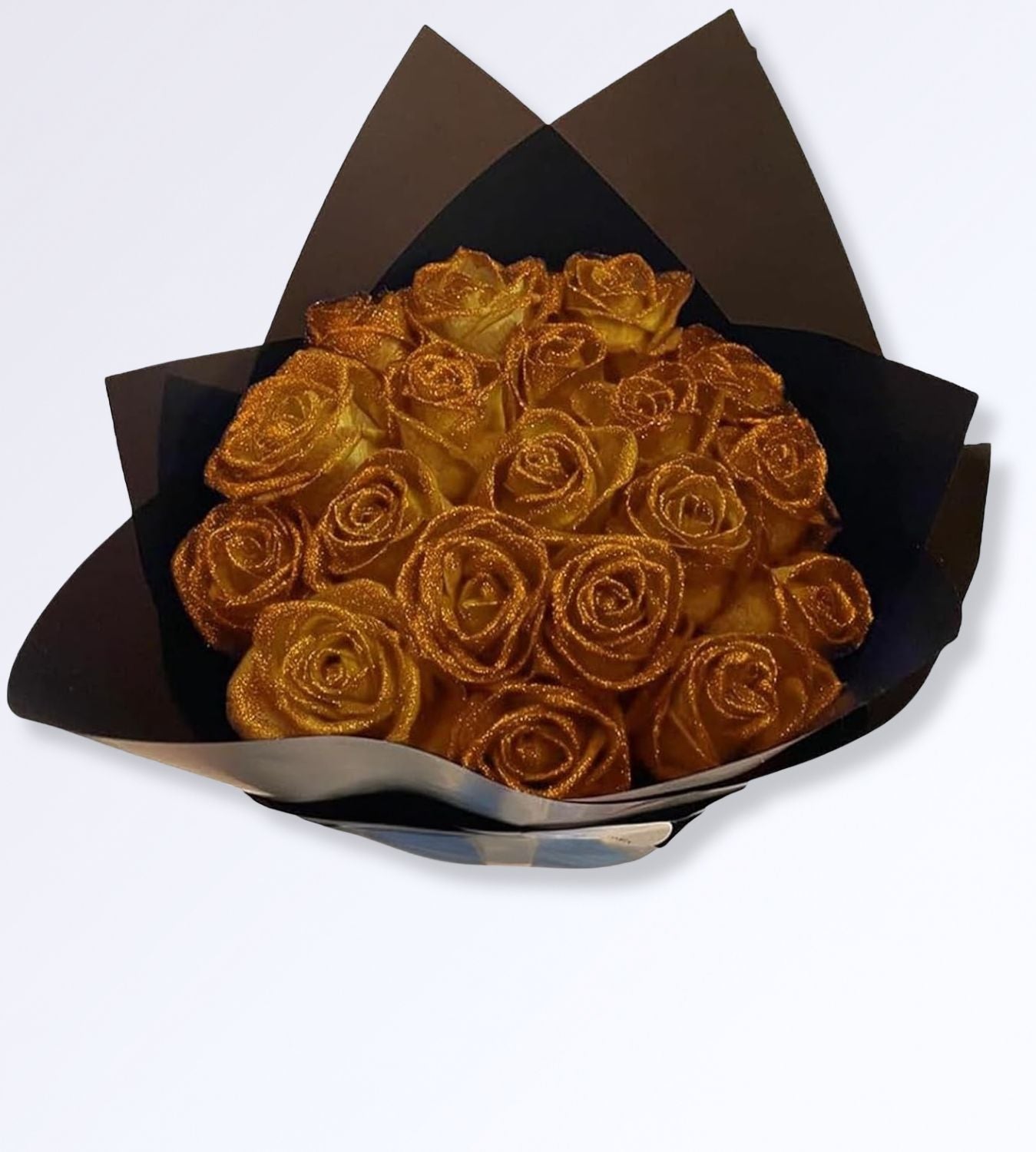 Bouquet Lumineux de Roses Éternelles Pailletées Or