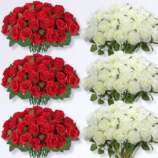 Bouquet de 100 Roses Éternelles Rouge  - ivoire