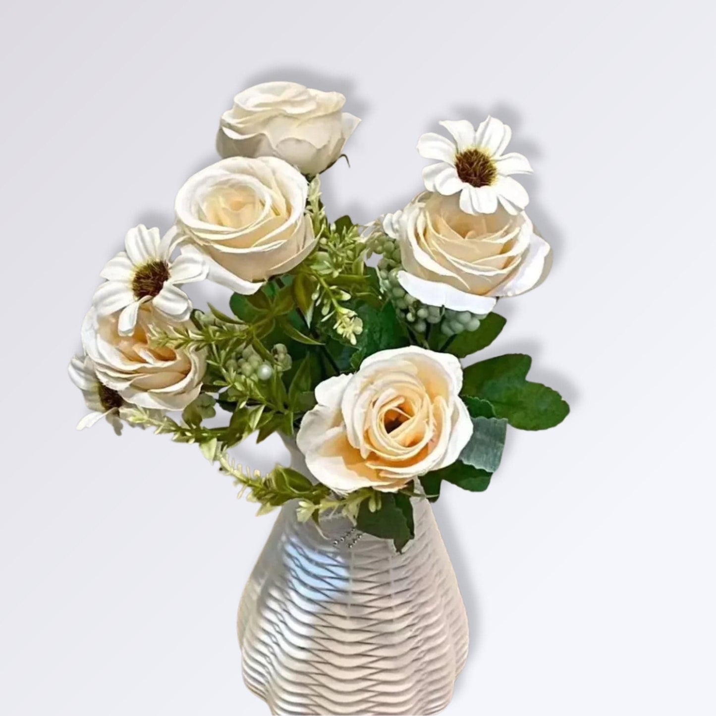 Composition de Fleurs Artificielles pour Cimetière Couleur Blanc Cassé