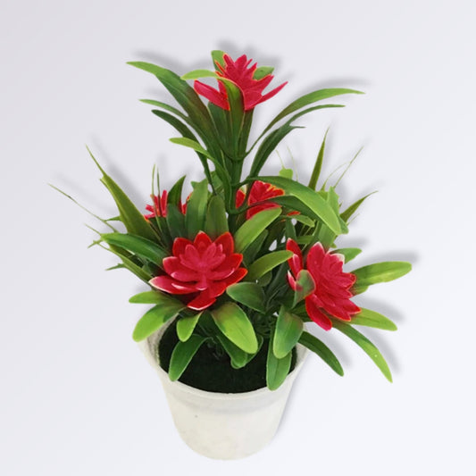 Composition de Lotus Artificiel en Pot Couleur Rouge
