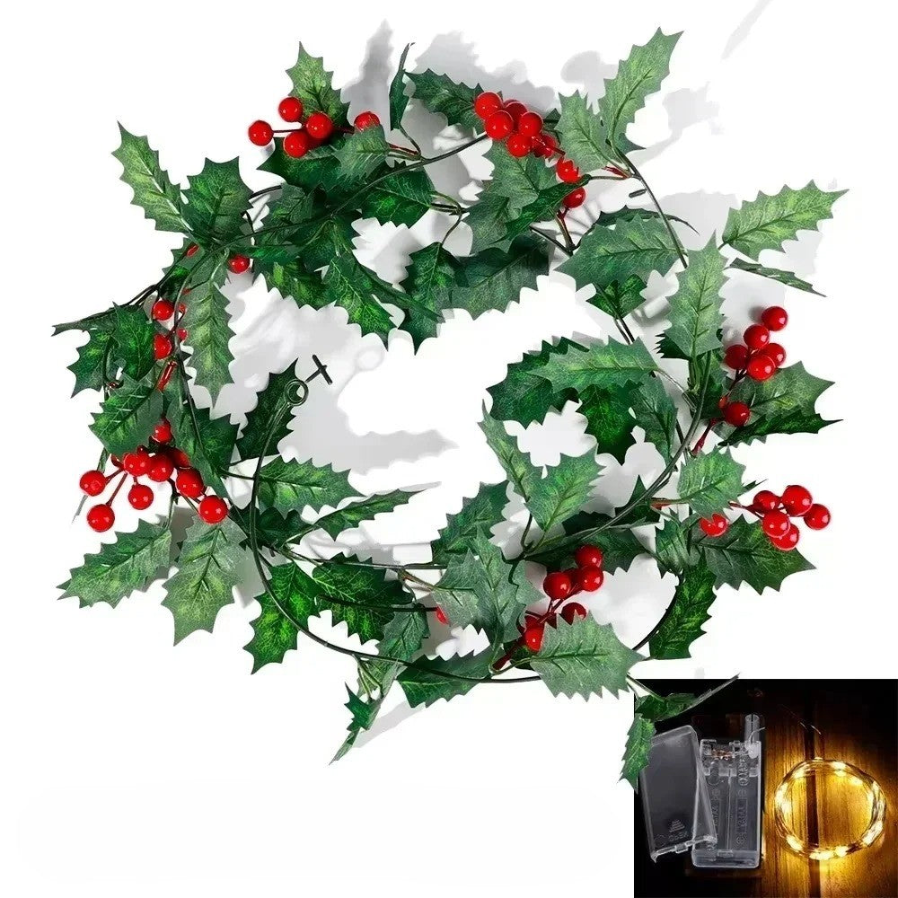 Guirlande de Houx Artificielle Feuillage vert et LED