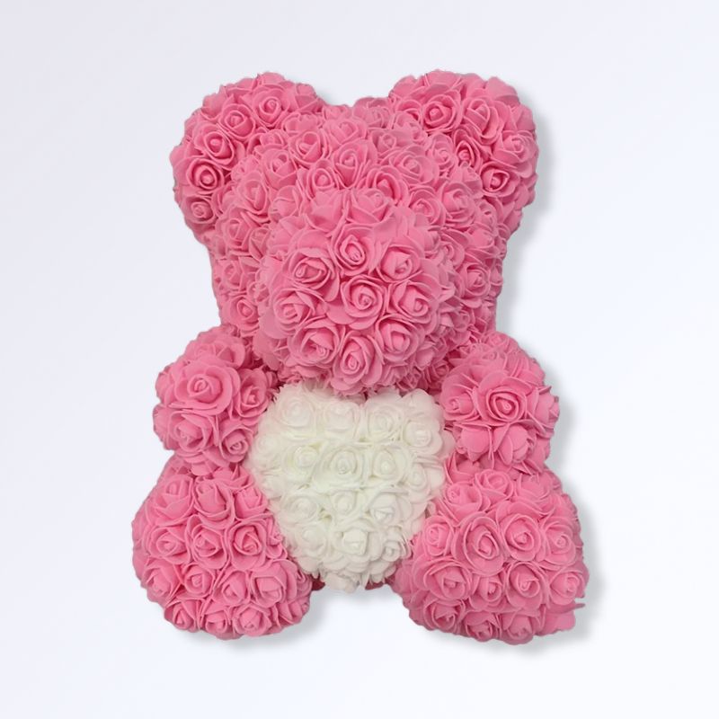 Ourson en Rose Éternelle 40 cm Rose - blanc