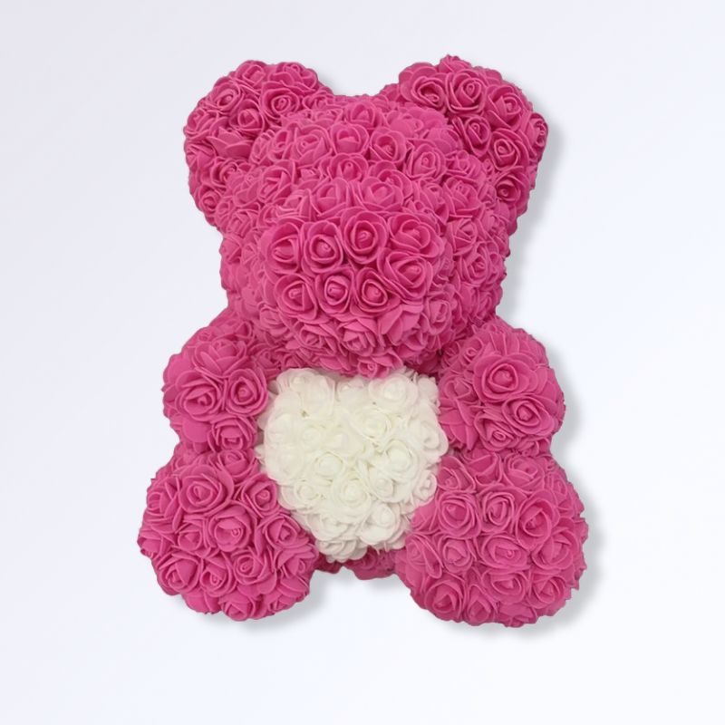 Ourson en Rose Éternelle 40 cm Rose fuchsia - blanc