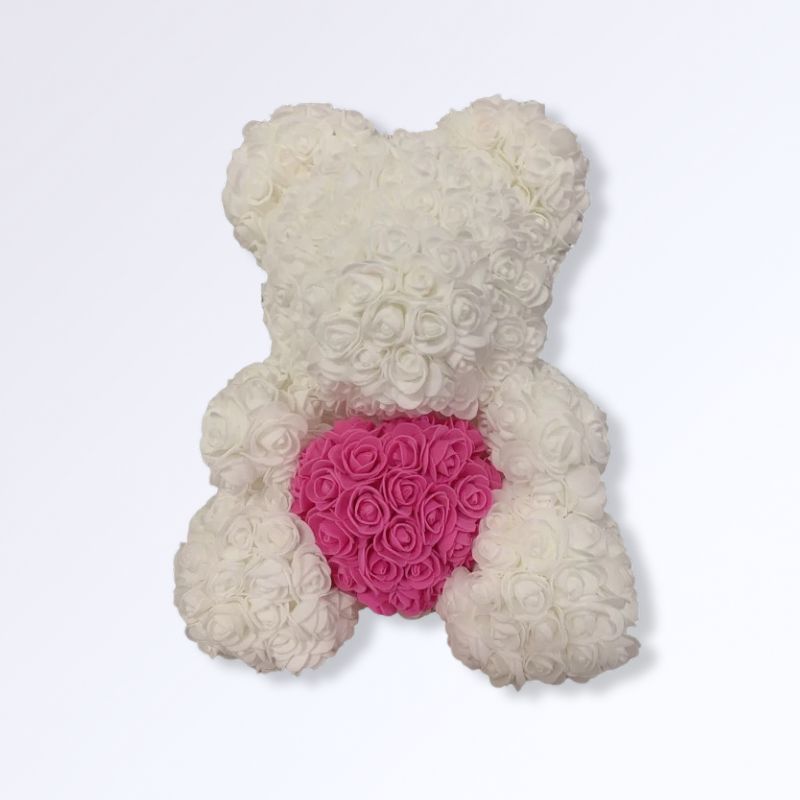 Ourson en Rose Éternelle 40 cm Blanc - rose fuchsia