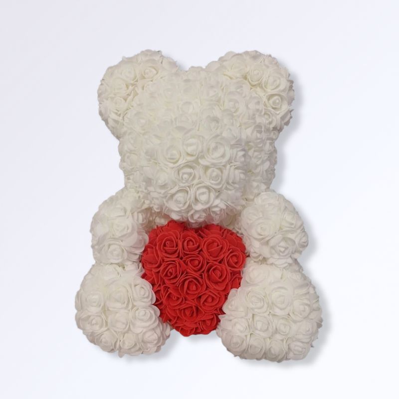 Ourson en Rose Éternelle 40 cm Blanc - rouge