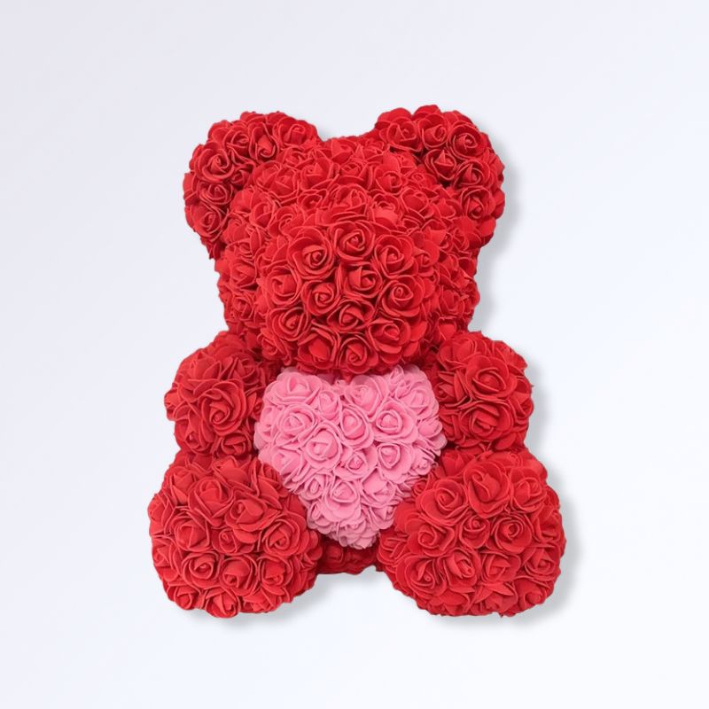 Ourson en Rose Éternelle 40 cm Rouge - rose