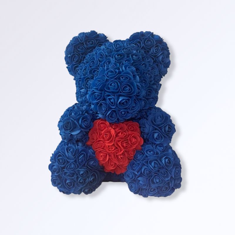 Ourson en Rose Éternelle 40 cm Bleu nuit - rouge
