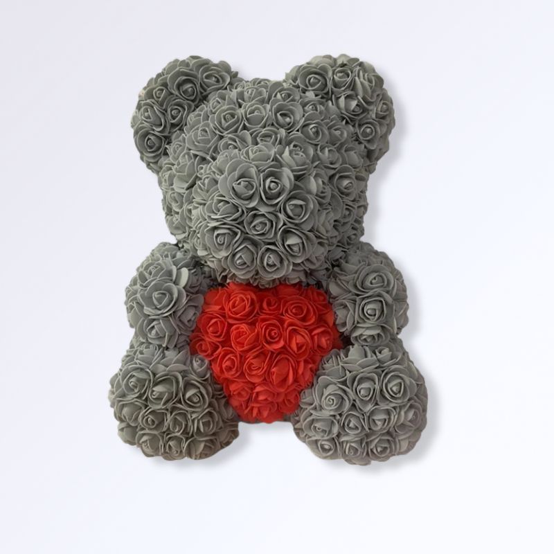 Ourson en Rose Éternelle 40 cm Gris - rouge
