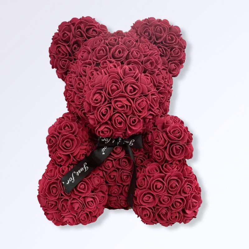 Ourson en Rose Éternelle 40 cm Bordeaux