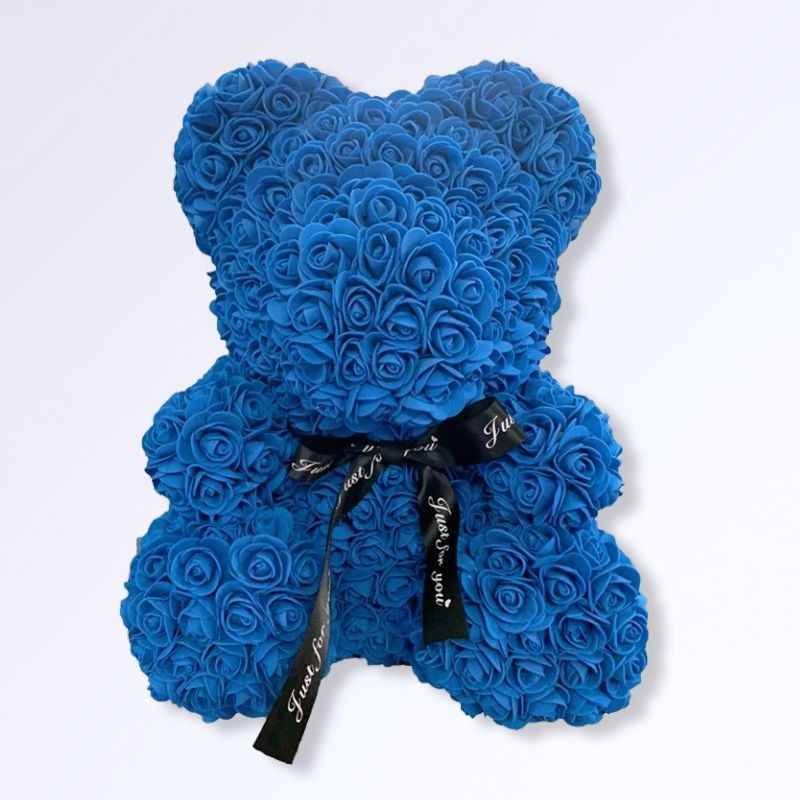 Ourson en Rose Éternelle 40 cm Bleu nuit