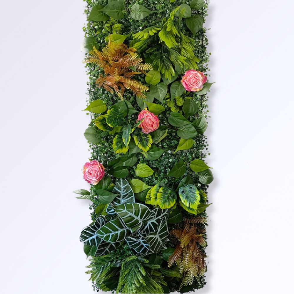 Panneau Mural en Verdure Artificielle avec Feuillage et Fleurs