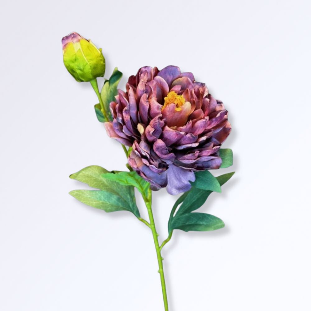 Pivoine Artificielle en Soie Géante Violet - coeur jaune