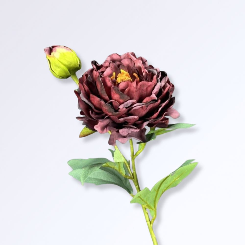 Pivoine Artificielle en Soie Géante Bordeaux