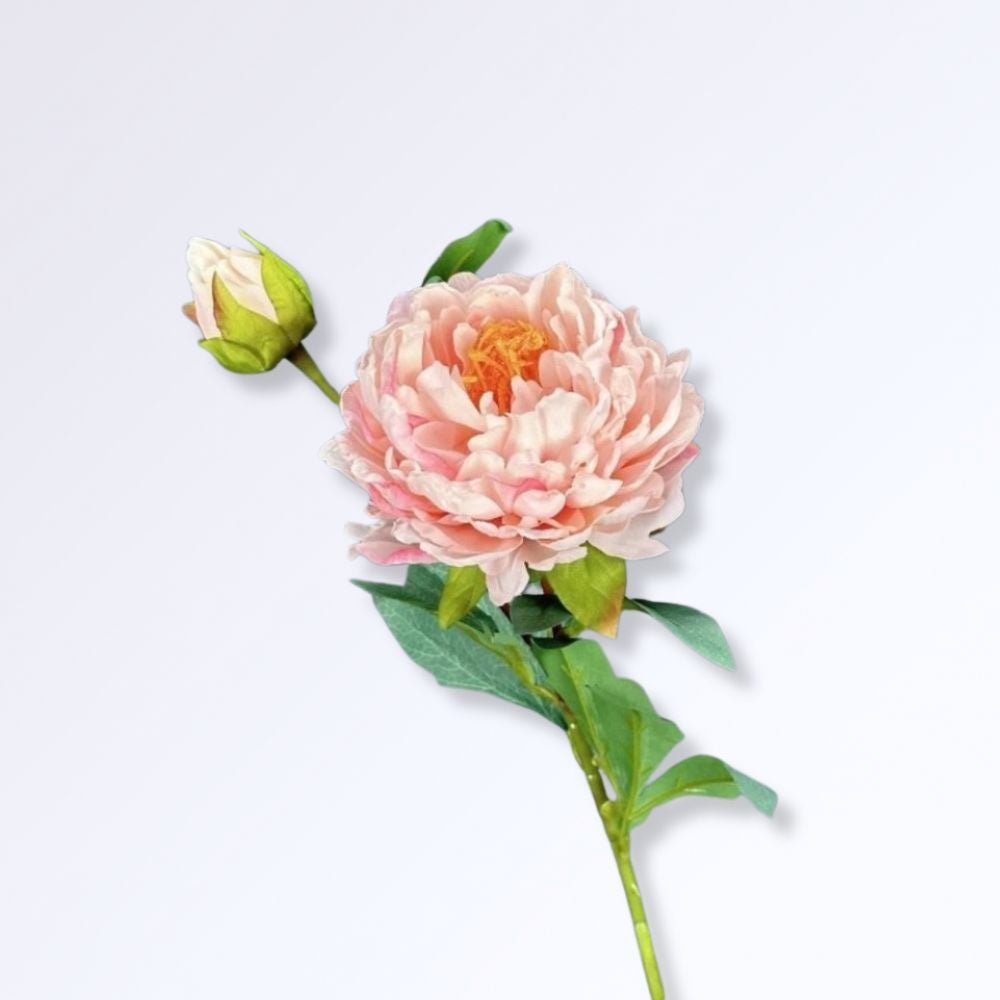 Pivoine Artificielle en Soie Géante Rose clair - coeur jaune