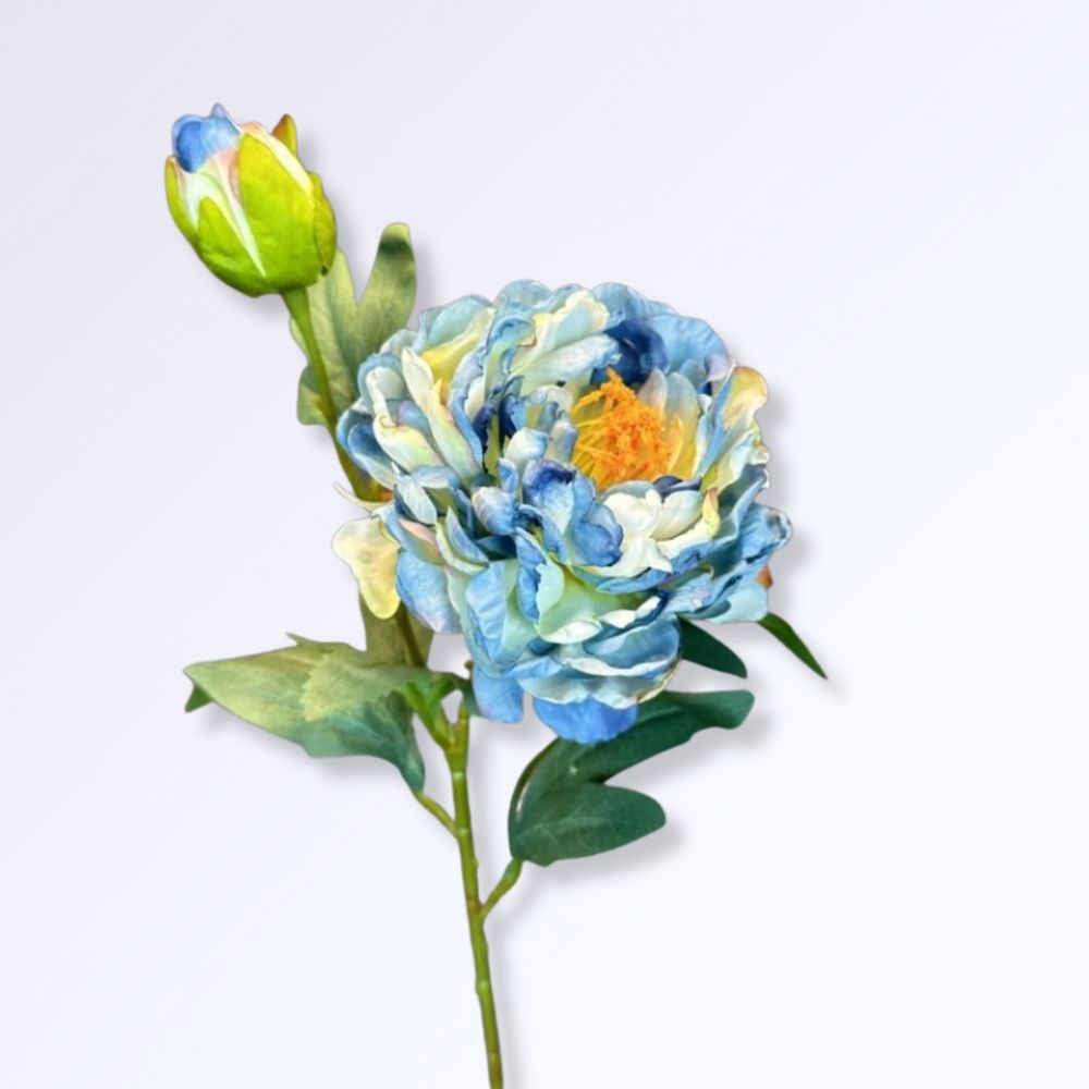 Pivoine Artificielle en Soie Géante Bleu - coeur jaune