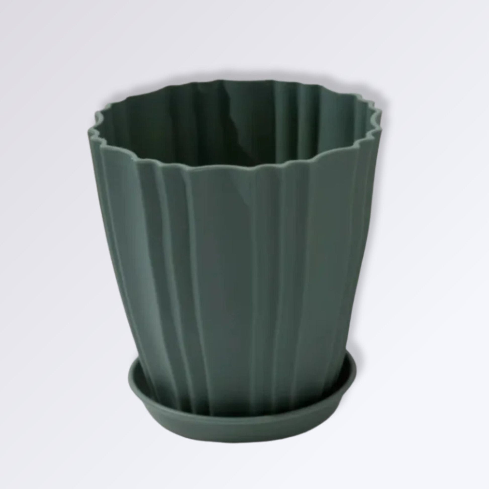 Pot De Fleur à Motifs Ondules Couleur Vert Foncé / 13x8cm