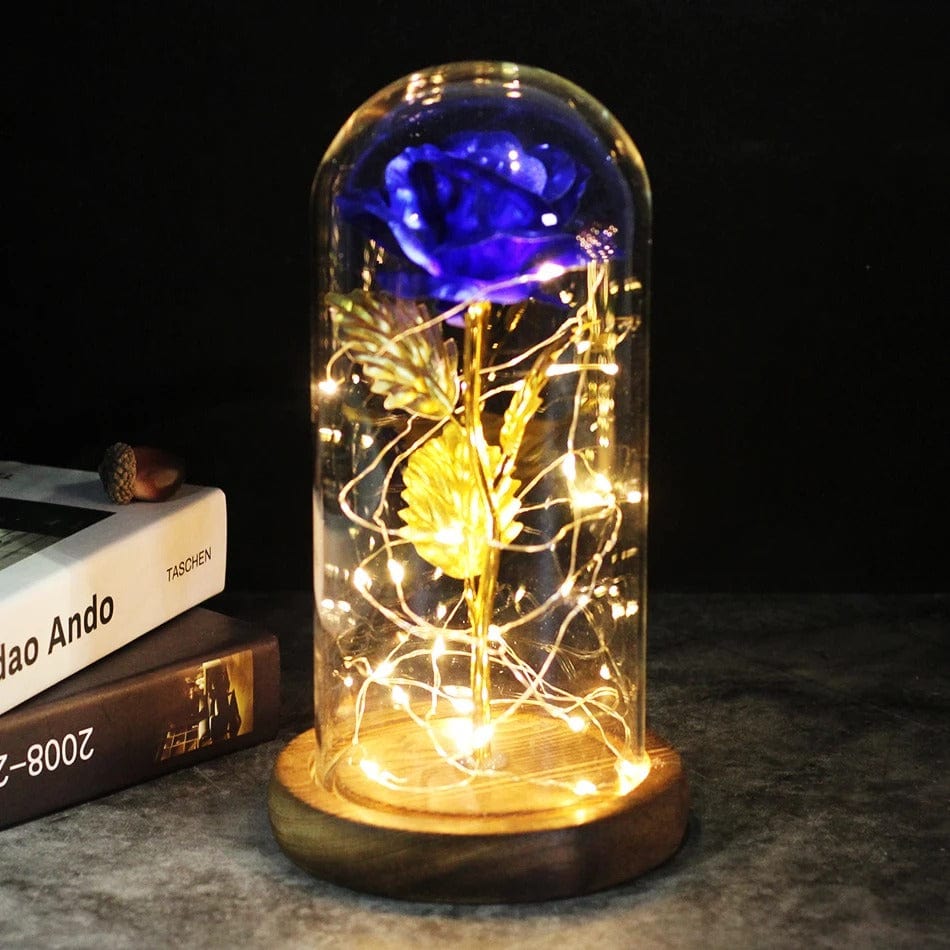 Rose Éternelle Sous Cloche avec LED Bleu