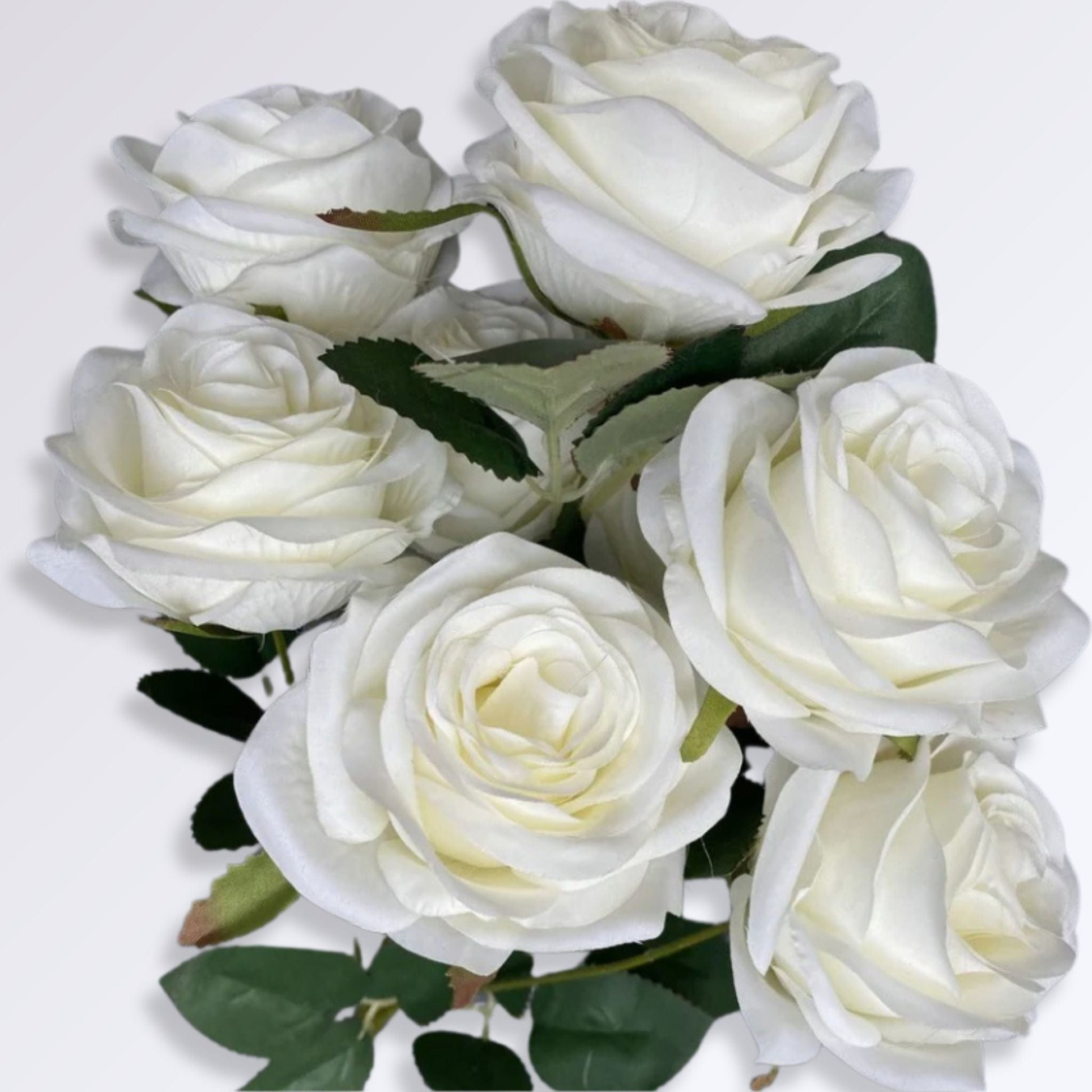 Bouquet de Roses Artificielles - Les 9 têtes | Perles Vertes Blanc