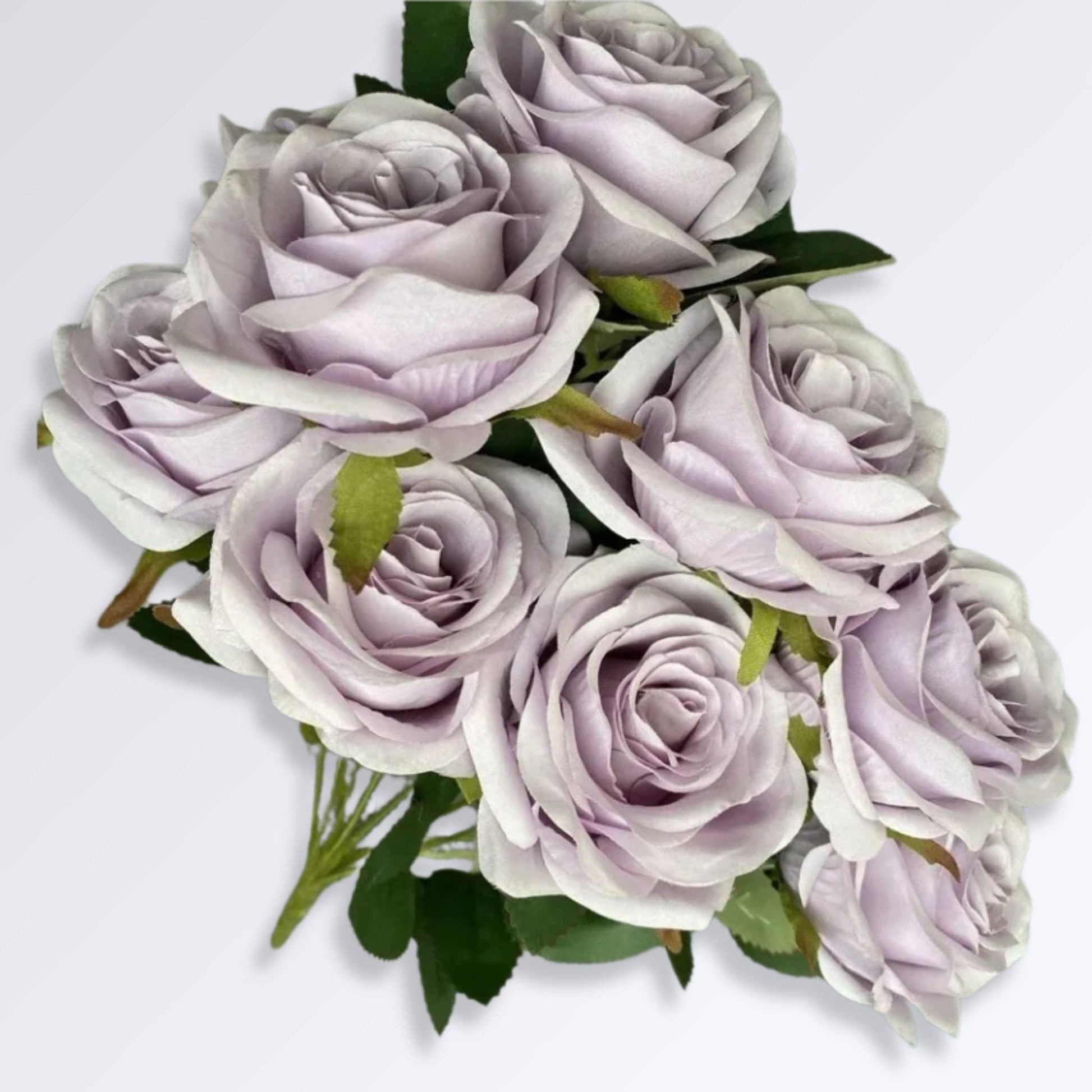 Bouquet de Roses Artificielles - Les 9 têtes | Perles Vertes Blanc-violet