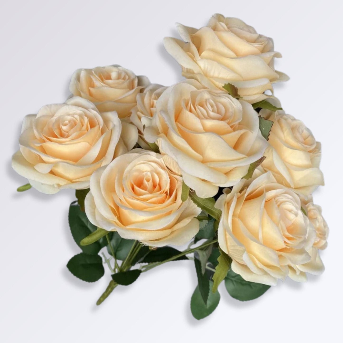 Bouquet de Roses Artificielles - Les 9 têtes | Perles Vertes Jaune