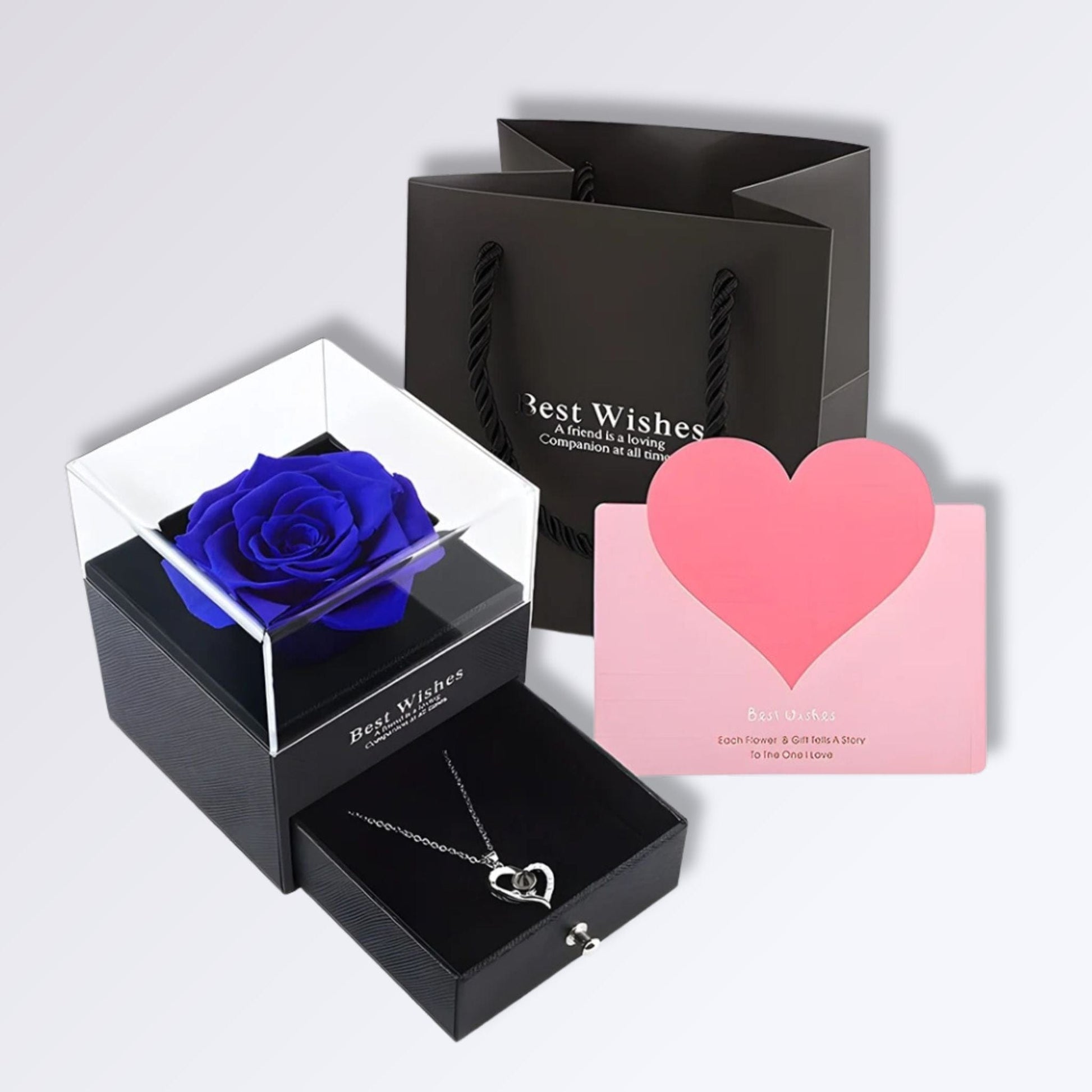 Coffret Rose Éternelle avec Collier | Perles Vertes Bleu